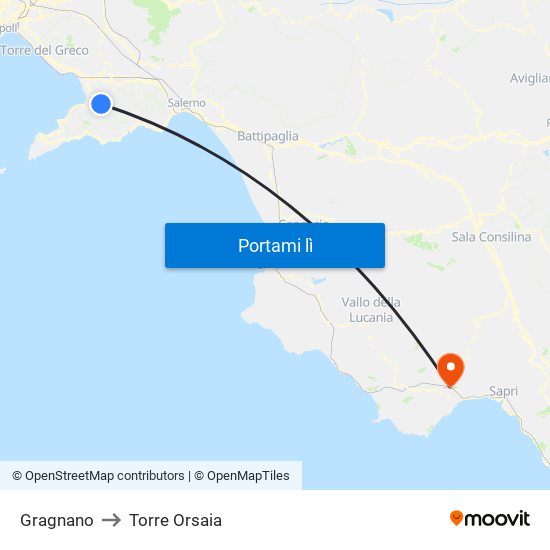 Gragnano to Torre Orsaia map