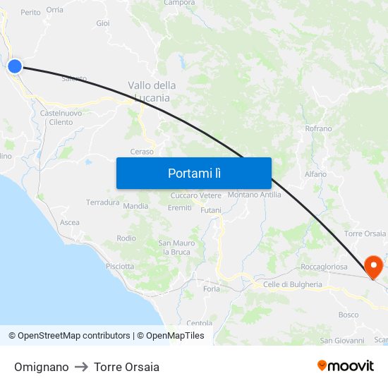 Omignano to Torre Orsaia map
