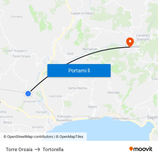 Torre Orsaia to Tortorella map