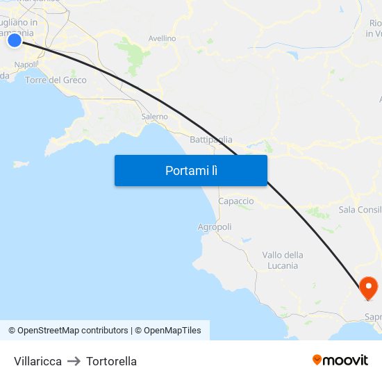 Villaricca to Tortorella map