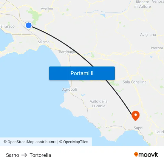 Sarno to Tortorella map