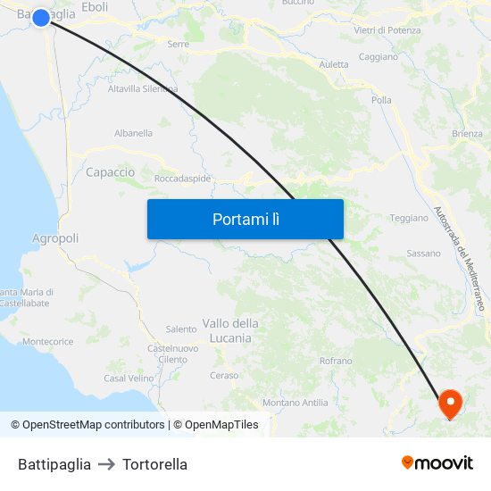 Battipaglia to Tortorella map