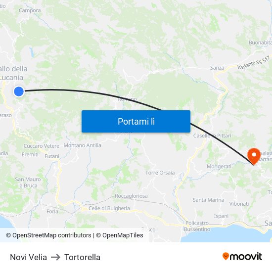 Novi Velia to Tortorella map