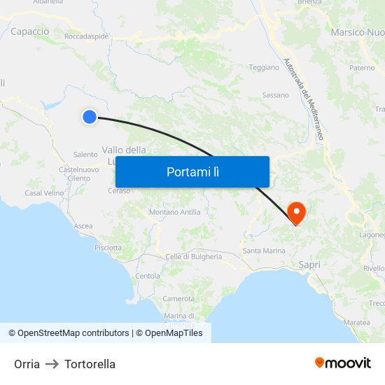 Orria to Tortorella map