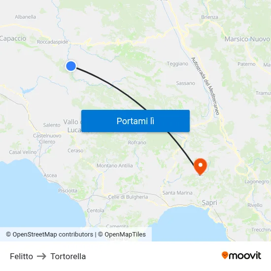 Felitto to Tortorella map