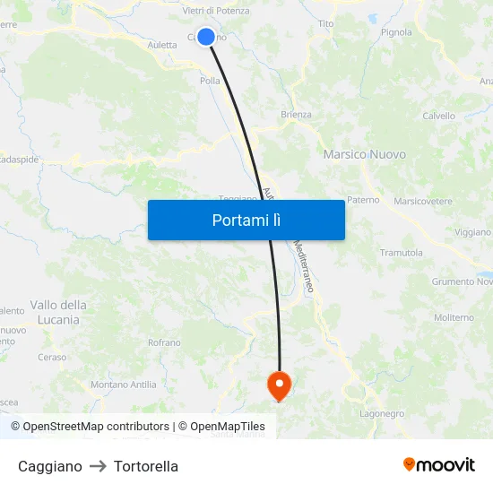 Caggiano to Tortorella map