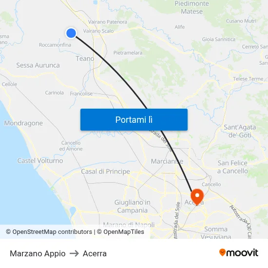 Marzano Appio to Acerra map