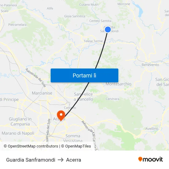 Guardia Sanframondi to Acerra map