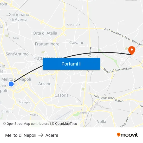 Melito Di Napoli to Acerra map