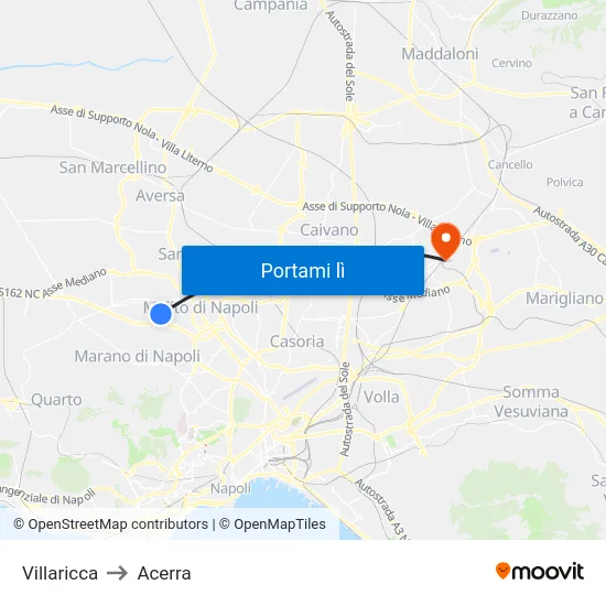 Villaricca to Acerra map