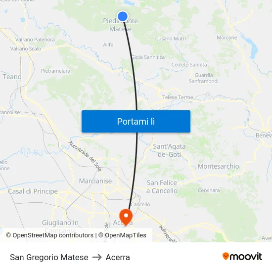 San Gregorio Matese to Acerra map