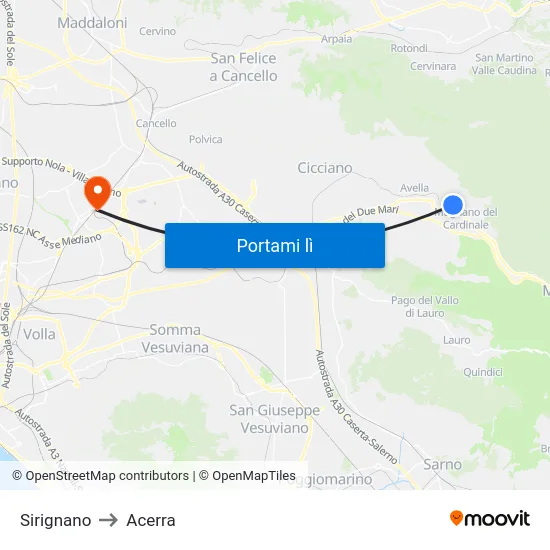 Sirignano to Acerra map