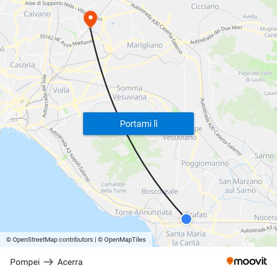 Pompei to Acerra map