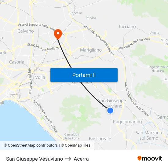 San Giuseppe Vesuviano to Acerra map