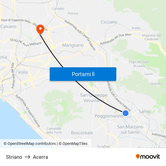 Striano to Acerra map