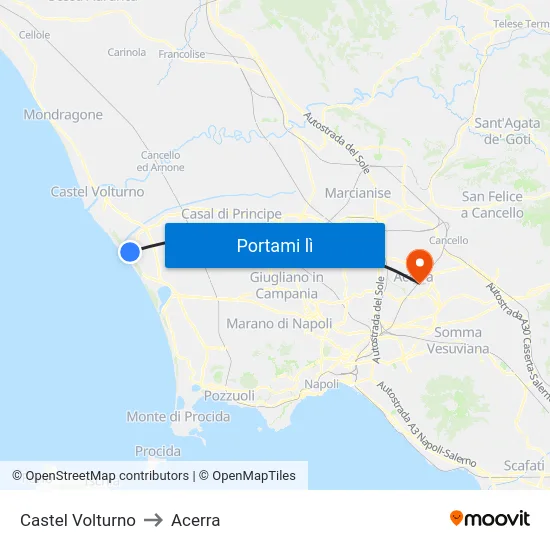 Castel Volturno to Acerra map
