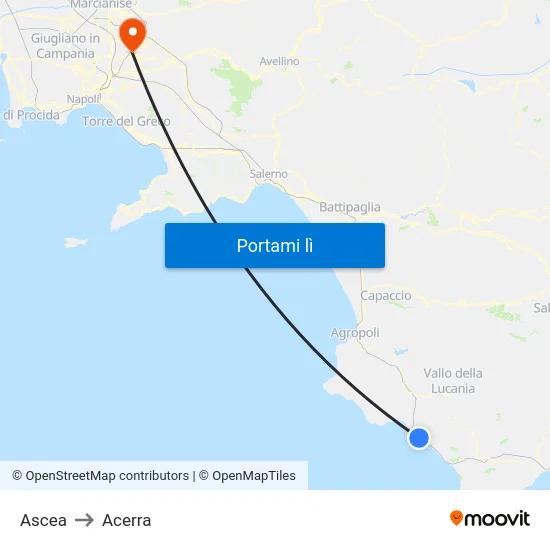 Ascea to Acerra map