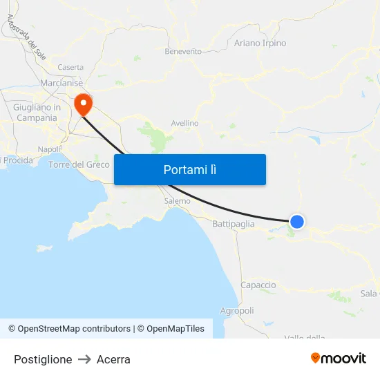 Postiglione to Acerra map