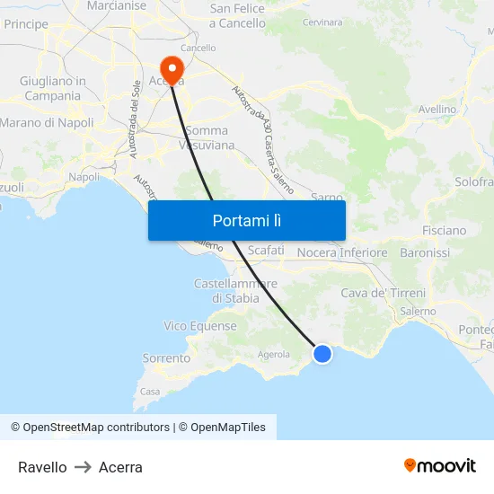 Ravello to Acerra map