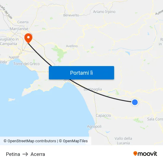 Petina to Acerra map