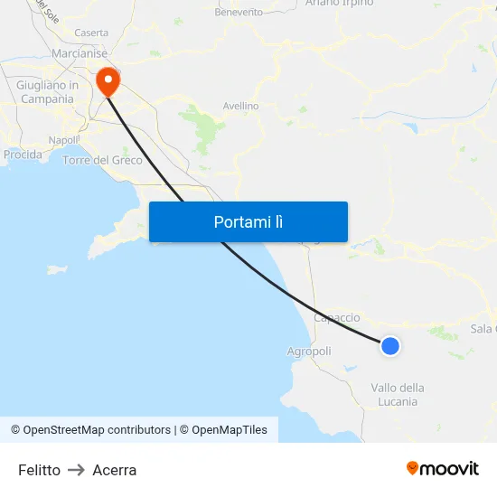 Felitto to Acerra map