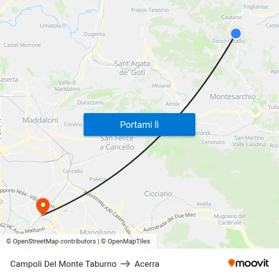 Campoli Del Monte Taburno to Acerra map