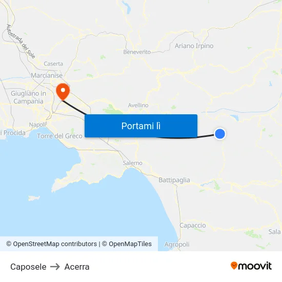 Caposele to Acerra map