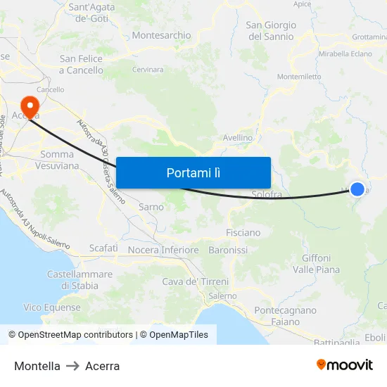 Montella to Acerra map