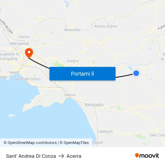 Sant' Andrea Di Conza to Acerra map