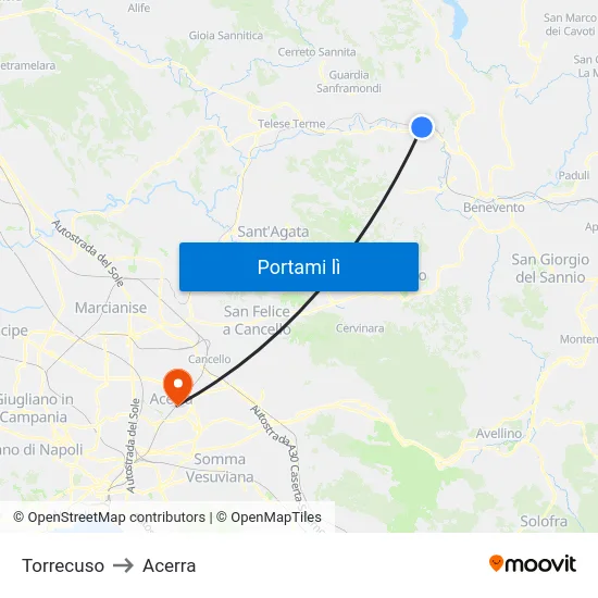 Torrecuso to Acerra map