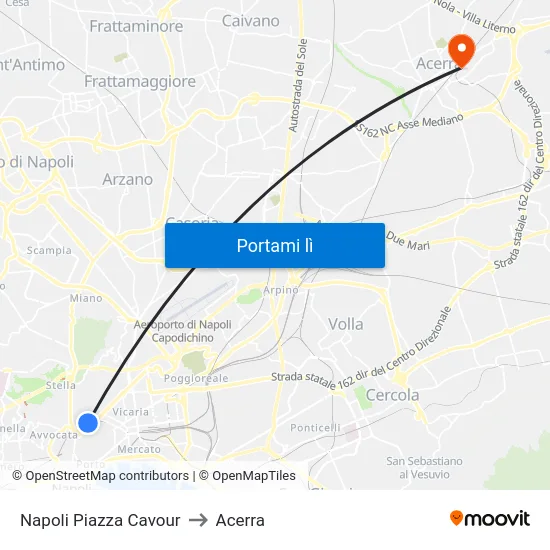 Napoli Piazza Cavour to Acerra map