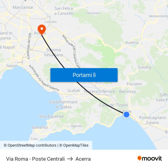 Via Roma - Poste Centrali to Acerra map