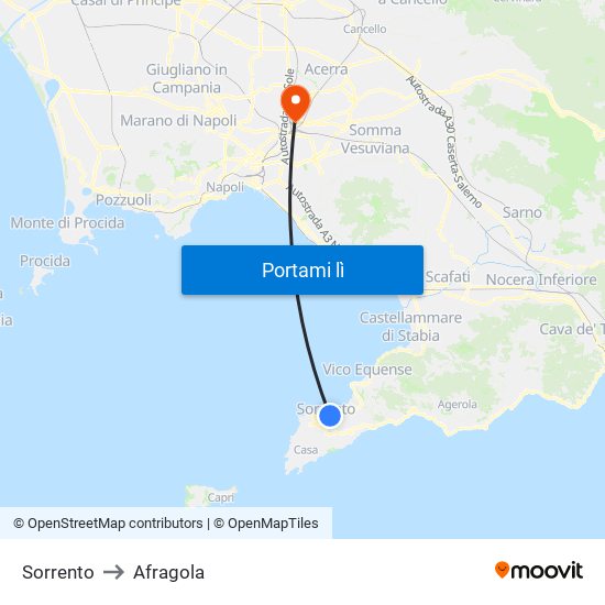 Sorrento to Afragola map