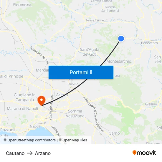 Cautano to Arzano map