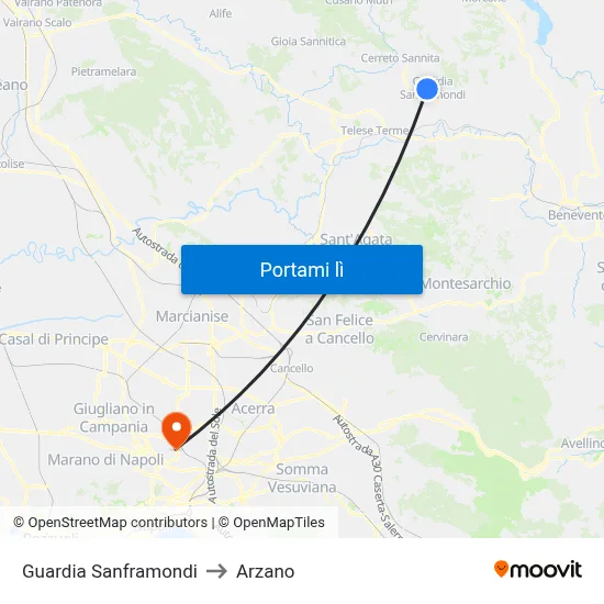 Guardia Sanframondi to Arzano map