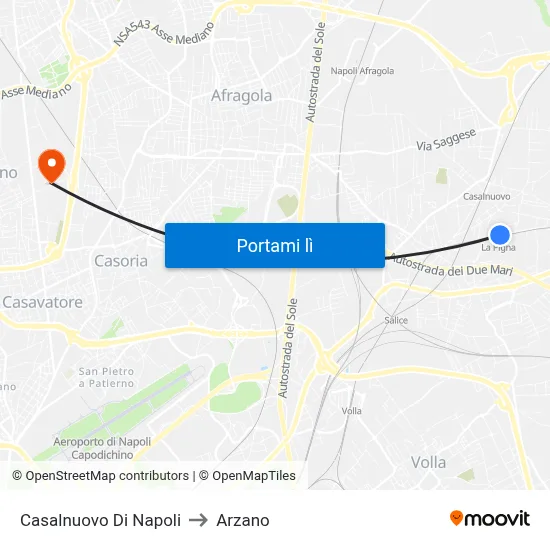 Casalnuovo Di Napoli to Arzano map