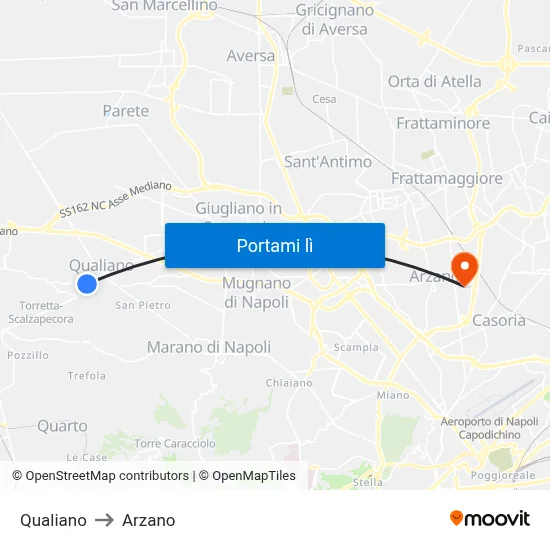 Qualiano to Arzano map