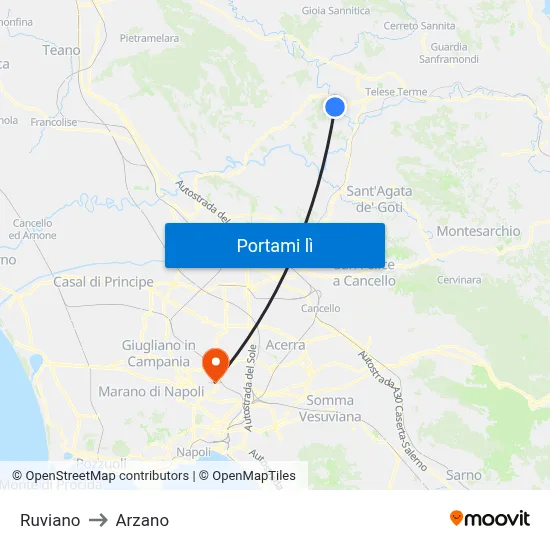 Ruviano to Arzano map