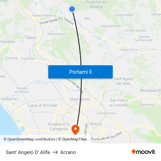 Sant' Angelo D' Alife to Arzano map