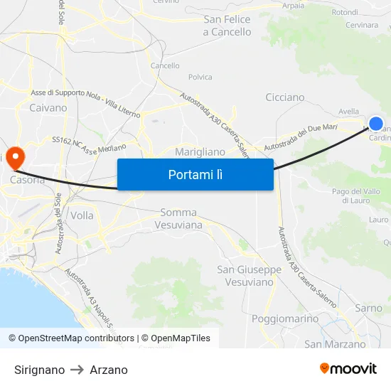 Sirignano to Arzano map