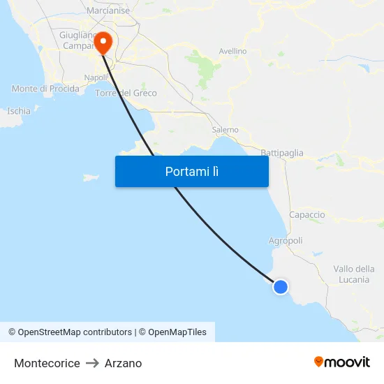 Montecorice to Arzano map