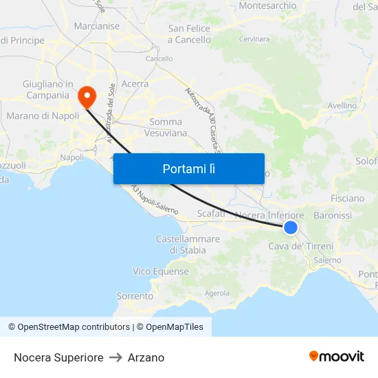 Nocera Superiore to Arzano map