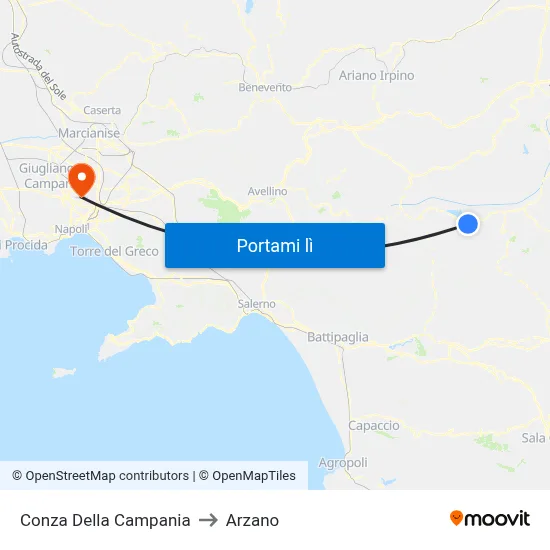 Conza Della Campania to Arzano map