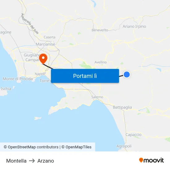 Montella to Arzano map