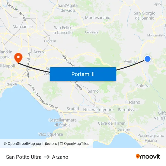San Potito Ultra to Arzano map
