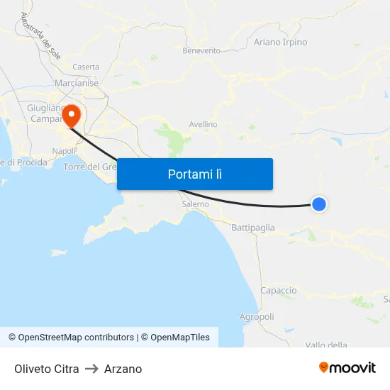 Oliveto Citra to Arzano map