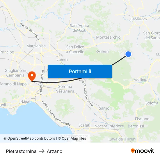 Pietrastornina to Arzano map