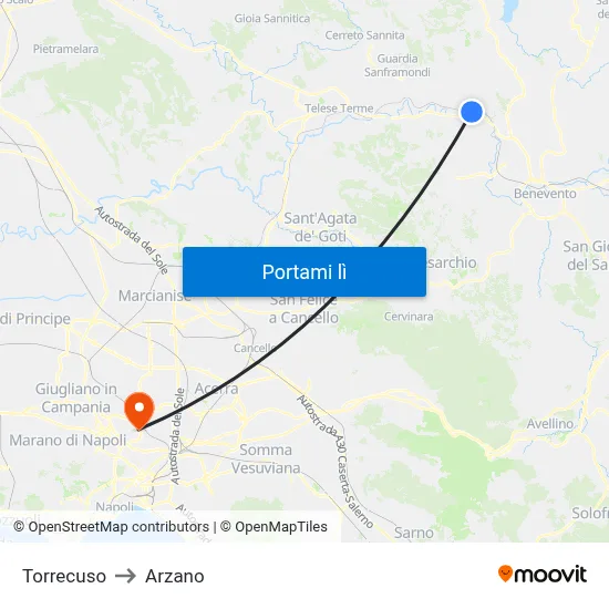 Torrecuso to Arzano map