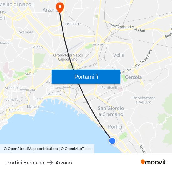 Portici-Ercolano to Arzano map