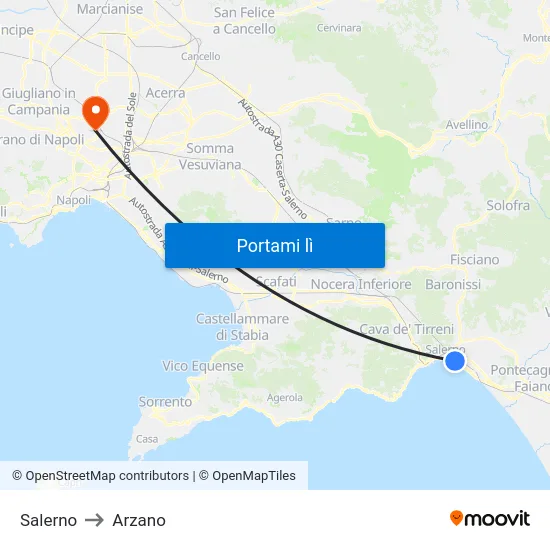 Salerno to Arzano map